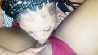 Sucking on my thick ebony gf fat pussy